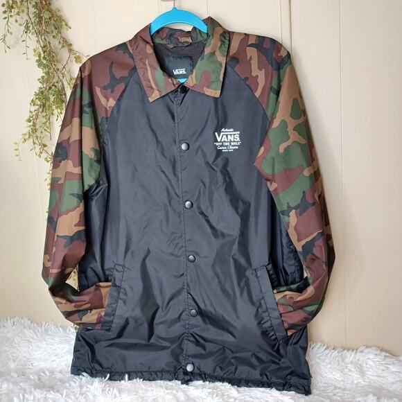Van's Boys Camouflage Buttondown Long Sleeve Nylon Jacket M Black Multi - Picture 1 of 7